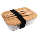 Lunch box en verre avec couvercle et couverts en bambou Eco Glass couleur transparent première vue