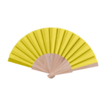 Éventail fabriqué en bois naturel et polyester très coloré couleur jaune première vue