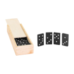 Jeu de dominos publicitaire dans une boîte en bois Dominó WoodBox couleur bois première vue