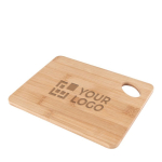 Planche de cuisine en bambou avec trou découpé dans l’angle couleur naturel avec zone d'impression