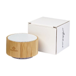 Enceinte Bluetooth personnalisée pas chère en bambou Bamboo couleur noir vue impression avec logo 2