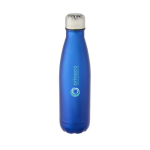 Gourde thermos personnalisées en acier 500ml Lifestyle Premium couleur bleu roi vue avec impression sérigraphique