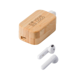 Casque d'écoute Bluetooth 5.0 avec étui en bambou Air Bamboo couleur blanc avec zone d'impression