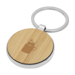 Élégant porte-clés rond en zinc et bambou imprimé couleur bois vue impression avec logo 2