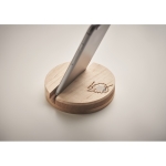 Support pour téléphone portable en bois avec graines de pin Round couleur bois troisième vue photographique