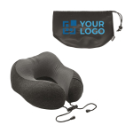 Coussin de voyage avec pochette ajustable pour publicité de confort couleur gris foncé vue avec zone d'impression