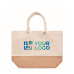 Sac en toile avec poignées en corde et base en jute 280 g/m2 Seaside couleur beige vue avec zone d'impression