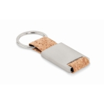 Porte-clés rectangulaire en métal gravé et liège Metal Cork couleur beige