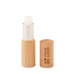 Sticks à lèvres publicitaire vanille avec étui en bambou SPF 10 Bamboo couleur bois vue avec zone d'impression