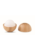 Baume à lèvres naturel rond avec boîte en bambou SPF 10 Doux vue avec zone d'impression