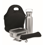 Set lunch box avec bouteille, lunch box, couverts, sac Lunch TakeAway couleur noir