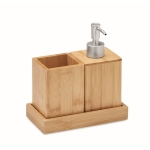 Ensemble de 3 accessoires de salle de bain en bambou avec logo Home couleur bois