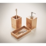 Ensemble de 3 accessoires de salle de bain en bambou avec logo Home couleur bois troisième vue photographique