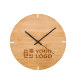 Horloge murale en bambou avec logo à personnaliser Less couleur bois vue avec zone d'impression