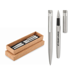 Lot de stylo à bille et roller en acier inoxydable recyclé Cork vue avec zone d'impression