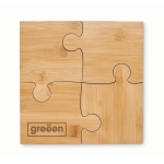 Lot de 4 sous-verres en forme de pièces de puzzle en bambou Puzzle couleur bois vue principale
