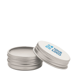 Baume à lèvres végétalien à la vanille avec boîte métal SPF 10 Balm couleur blanc vue avec zone d'impression