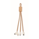 Câble chargeur personnalisé en liège avec 3 connections Cable Cork couleur beige