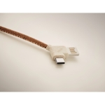 Câble chargeur personnalisé en liège avec 3 connections Cable Cork couleur beige vue thématique photographique