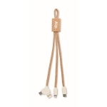 Câble chargeur personnalisé en liège avec 3 connections Cable Cork couleur beige vue principale