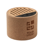 Enceinte Bluetooth 5.3 avec boîtier en liège et style naturel Shanti vue avec zone d'impression
