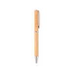 Stylo en bambou avec détails en métal et encre bleue Naira couleur bois vue avec zone d'impression