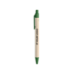 Stylo écologiques avec accents en couleur et encre bleue couleur vert vue avec zone d'impression