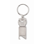 Porte-clés avec jeton pour le caddie et décapsuleur Token couleur argenté mat deuxième vue