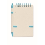 Bloc-notes recyclé avec stylo et élastique A6 pages à rayures EcoMilky couleur turquoise troisième vue