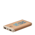 Batterie externe de 10.000 mAh avec boîtier en liège EcoDesign vue avec zone d'impression