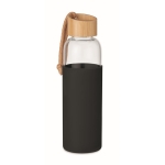 Bouteille en verre avec bouchon bambou, poignée 500 ml Crystal Pouch couleur noir