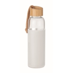 Bouteille en verre avec bouchon bambou, poignée 500 ml Crystal Pouch couleur blanc