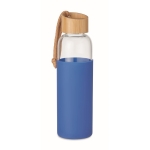 Bouteille en verre avec bouchon bambou, poignée 500 ml Crystal Pouch couleur bleu roi