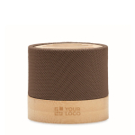 Enceinte en RPET et bambou, connexion 5.0 et mains libres Conscious couleur marron vue avec zone d'impression