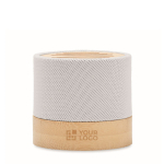 Enceinte en RPET et bambou, connexion 5.0 et mains libres Conscious couleur blanc vue avec zone d'impression