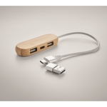 Hub USB personnalisable avec 3 ports dans boîtier en bois Three couleur bois deuxième vue photographique
