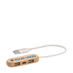 Hub USB personnalisable avec 3 ports dans boîtier en bois Three couleur bois vue avec zone d'impression