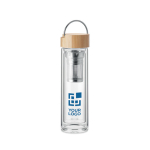 Gourde en verre avec infuseur de thé pour publicité 400 ml Tea Catch couleur transparent vue avec zone d'impression