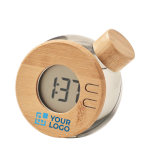 Horloge avec boîtier en bambou qui fonctionne sans pile Water Drop couleur gris transparent vue avec zone d'impression