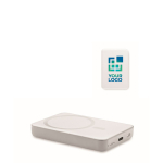 Chargeur sans fil personnalisé en bambou magnétique Power Magnet couleur blanc vue avec zone d'impression