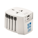 Adaptateur universel de voyage personnalisé Skross MUV USB A/C vue avec zone d'impression