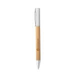 Stylo à mécanisme twist en bambou avec finition mate, mine bleue couleur naturel image avec logo
