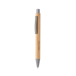 Stylo en bambou avec clip en métal à finition grise, mine bleue couleur naturel Image avec logo 3