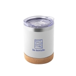 Mug thermique en acier inoxydable à couvercle et base en liège 400ml couleur blanc image avec logo