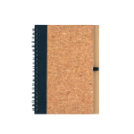 Carnet B6 avec couverture en liège et RPET, avec stylo et pages unies couleur noir première vue