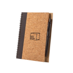 Carnet B6 avec couverture en liège et RPET, avec stylo et pages unies couleur noir image avec logo