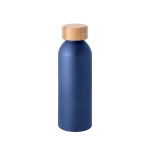 Bouteille en aluminium fini mat avec logo et bouchon en bambou 550ml couleur bleu marine