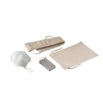 Set de spa avec fleur de douche, serviette et pierre ponce, sac inclus couleur naturel