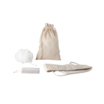Set de spa avec fleur de douche, serviette et pierre ponce, sac inclus diverses couleurs