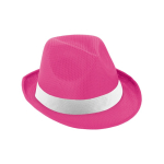 Chapeau promotionnel en polyester avec ruban blanc avec logo Colors couleur rose